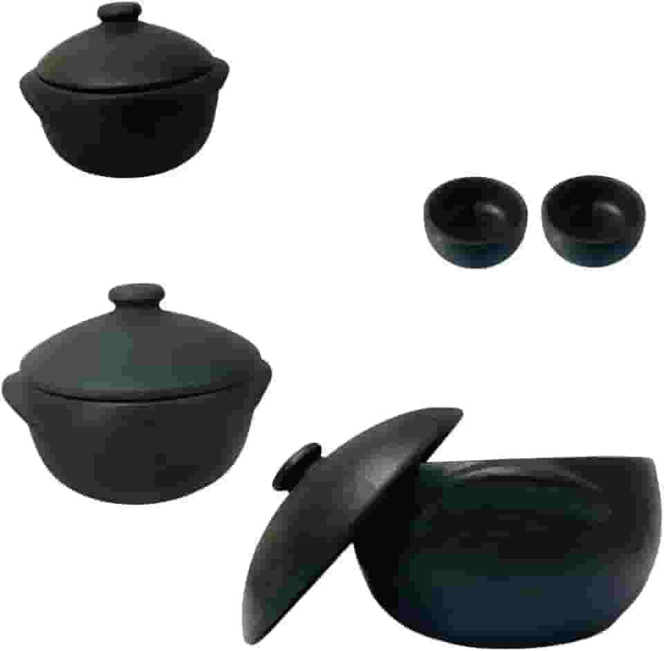 Kit Panela de Barro P, M e G (1 Litro, 2 Litros,5 Litros) + 2 cumbucas Kit Caçarola Curada Caldo Tacho(3 Panelas + 2 Cumbucas)