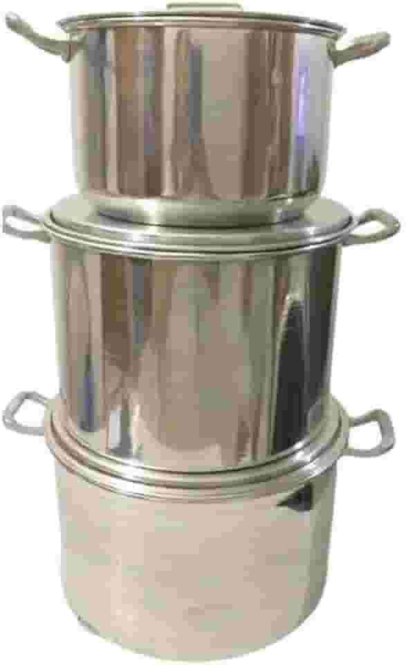 Kit para Feijoada Alumínio 3 Peças com Tampas – Panelas Industriais Nº23 Nº25 Nº27 | Caçarolas Reforçadas 3mm para Restaurantes e Cozinha Doméstica