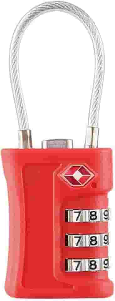 Cadeado TSA com Cabo de Aço, Senha Ajustável 3 Dígitos, Seguro para Mala, Mochila, Bagagem, Viagem e Aeroporto, Cadeado Antifurto, Preto Resistente (Vermelho)