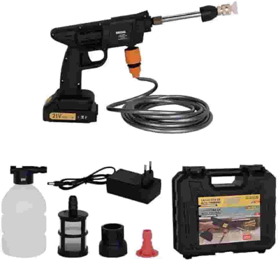 Lavadora de Alta Pressão Recarregável 21V, Bateria de Lítio, Função de Espuma, 135W, Preta, com Maleta, Bivolt, 24x25x8 cm