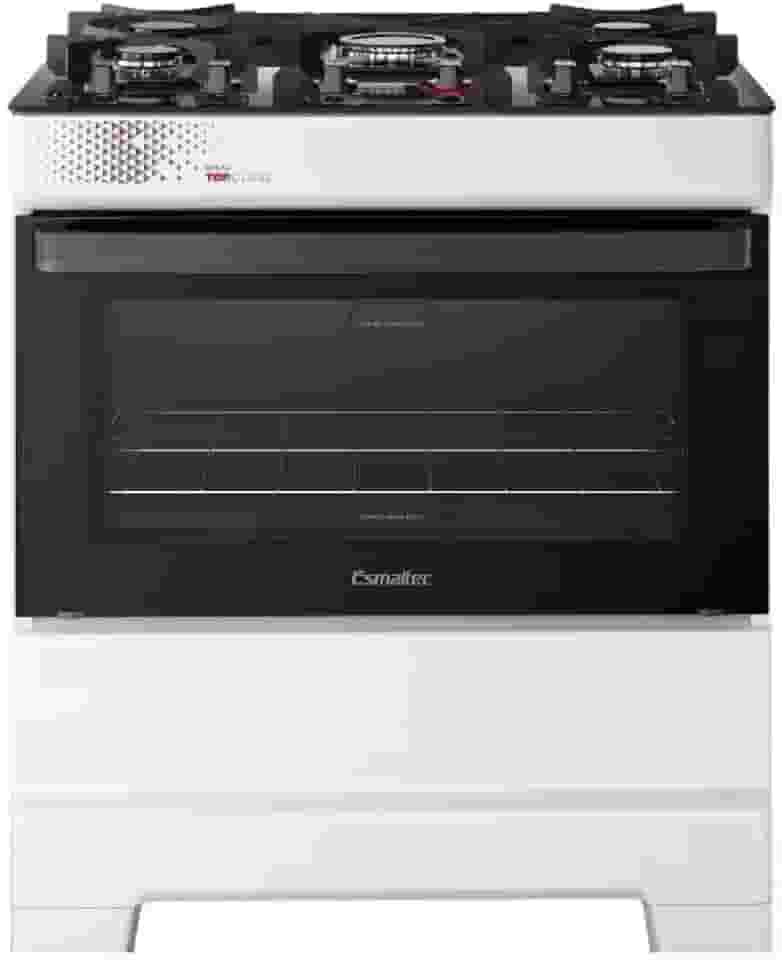 Fogão Esmaltec 5 Bocas Ideal Top Glass Mesa de Vidro Forno 84 Litros Branco T5VAB Bivolt