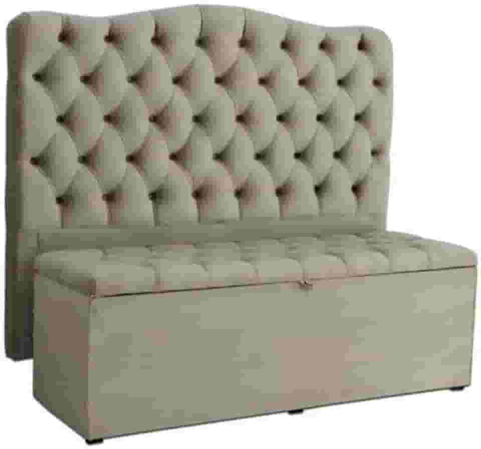 Puff Baú Pé de Cama 90 cm Suede Capitone – Porta Objetos e Brinquedos (Bege-Tampa Lisa)