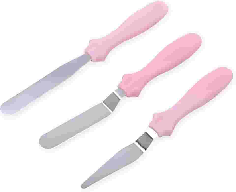 Kit 3 Espátulas Para Confeitaria Ganache Decoração de Bolo Alisar Quinar Em Inox (Rosa)