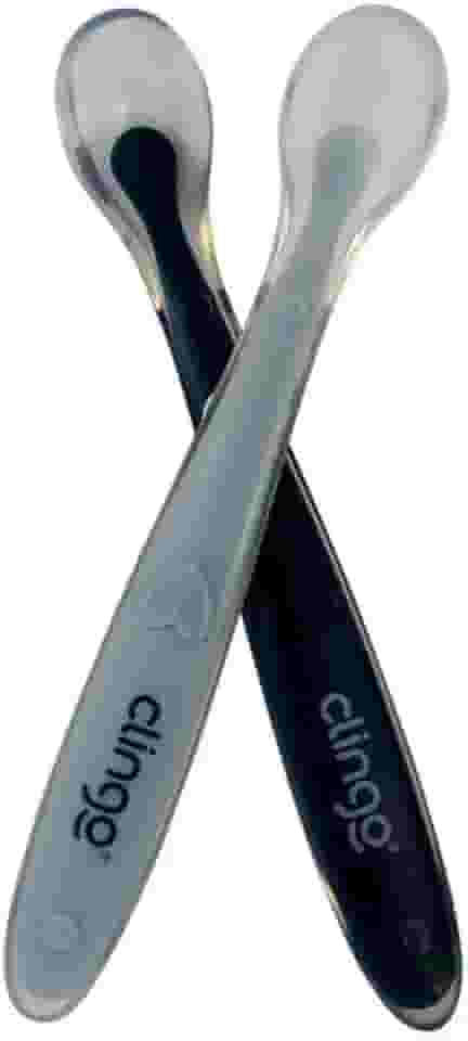 Colher de Silicone Premium Clingoo para Introdução Alimentar - Ponta Macia, Ideal para Gengivas Delicadas - Kit com 2 Unidades - Cor Marinho