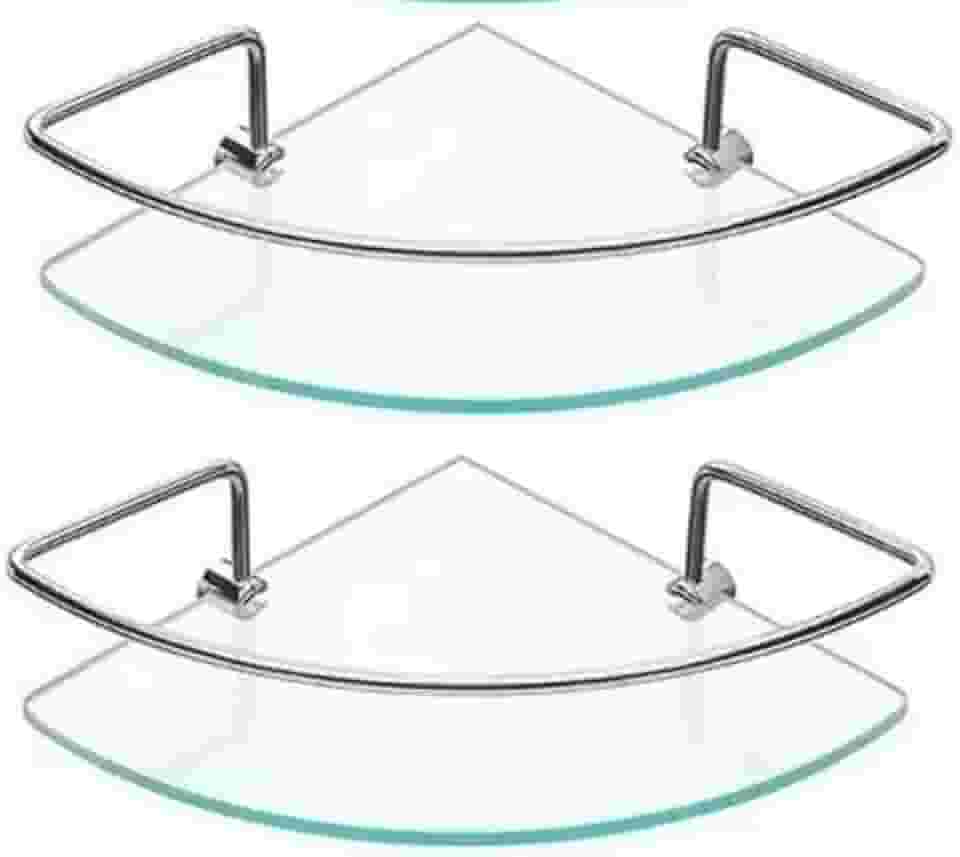 Kit 2 Prateleira Para Banheiro de Canto Porta Shampoo Vidro 6mm Cantoneira Para Banheiro Incolor