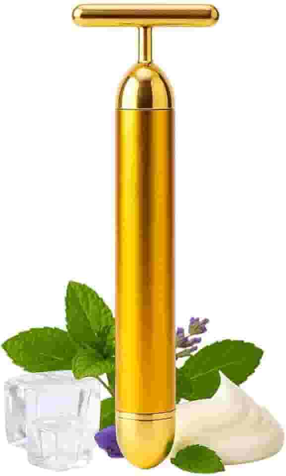 Massageador Facial T Gold 24K, Vibração Sônica, Efeito Lifting, Redução de Linhas, Olheiras e Inchaço