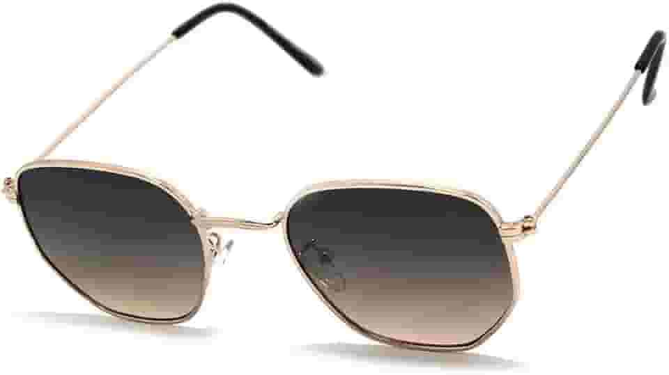 Óculos De Sol Hexagonal Unissex Com Proteção Uv-400 Acompanha Estojo Ho-22 Cor: Dourado-Degrade