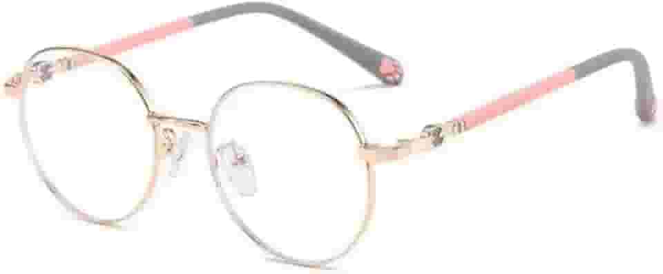 Óculos de Grau Infantil, Armação Redonda, Hastes com Detalhe de Patinha, Rosa e Azul