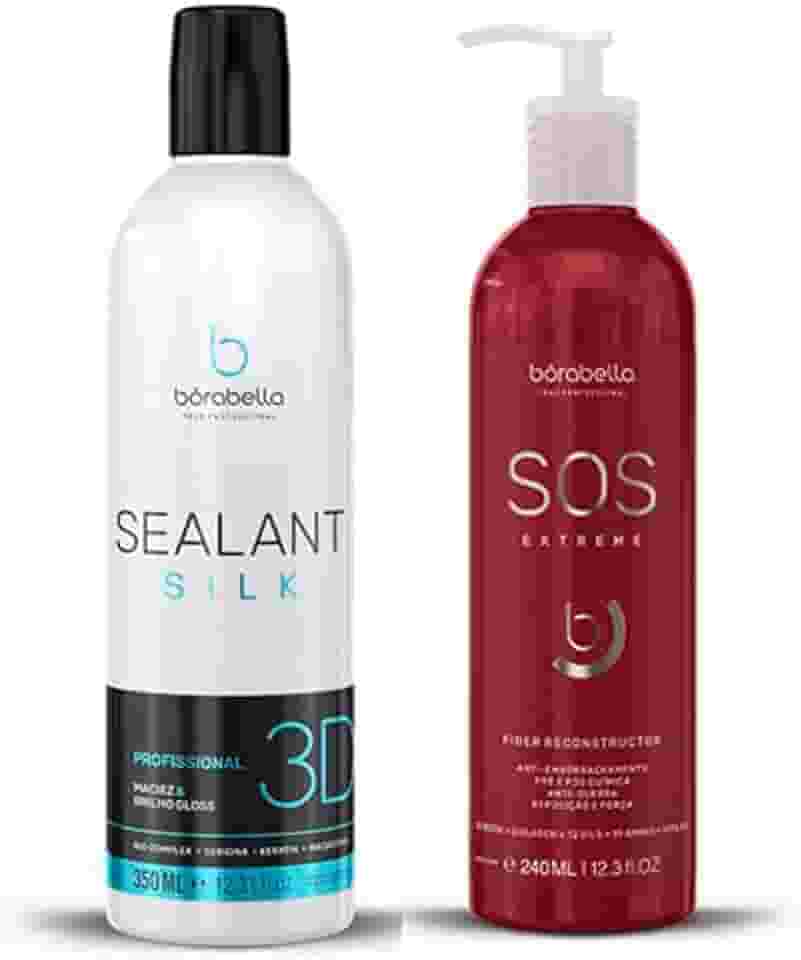 Kit Selagem Borabella Sealant Silk 3D 380ml e SOS Extreme - Tratamento Capilar Profissional, Brilho Espelhado e Redução de Volume/Frizz