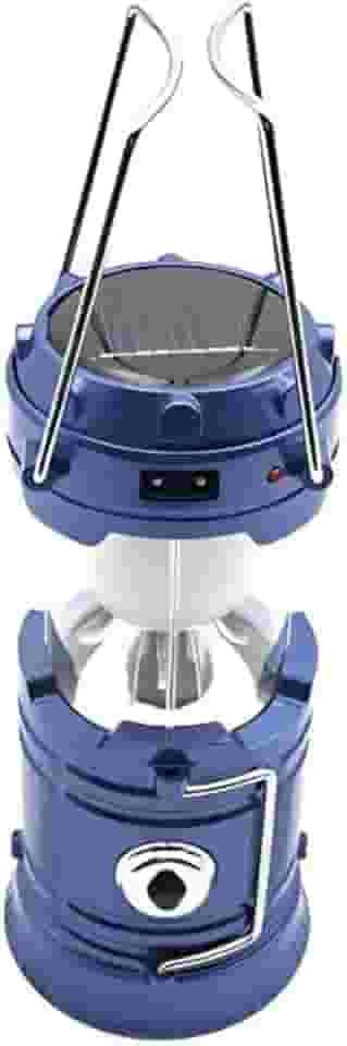 Lampião LED Solar Portátil, Recarregável USB, 3 Cores, com Alça para Camping (Azul)
