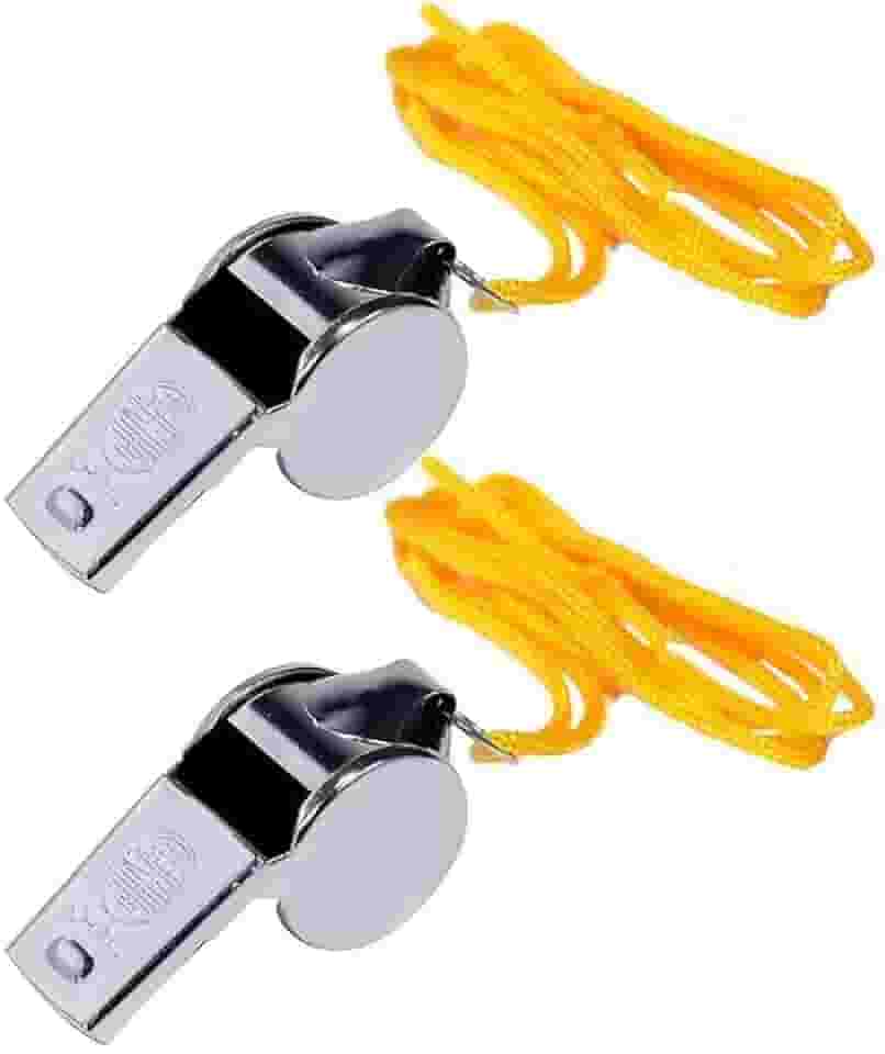Apito Profissional de Metal com Cordão – Kit com 2 Unidades para Esportes, Treinamentos, Árbitros e Segurança