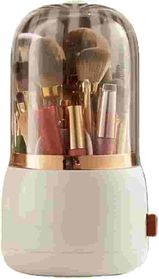 Organizador de Maquiagem Giratório Premium, com Tampa Protetora, Base Rotativa 360°, 7 Compartimentos, 13x13x23,7cm, Material PET e ABS (Branco)