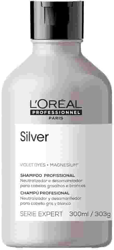 L'Oreal Professionnel Shampoo Silver, Neutraliza Tons Amarelos Indesejados, Com Pigmentos Roxo, Para Cabelos Brancos e Grisalhos, Promove Brilho & Maciez, 300ml
