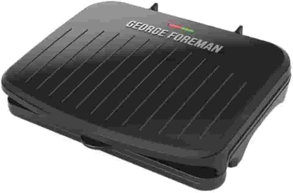 George Foreman Grelha de tamanho familiar e prensa Panini, revestimento cerâmico antiaderente, inclinação para remoção de gordura, ângulo ajustável, uso interno/externo