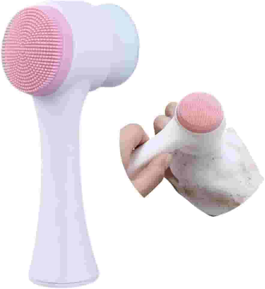 Escova de Limpeza Facial 2 em 1, Escova Manual Portátil para Skincare, Cerdas Macias e Silicone para Massagem e Esfoliação para Todo Tipo de Pele, Cores Variadas