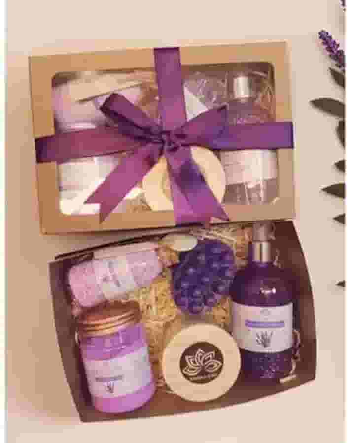 Kit presente SPA completo+Vela aromática+Geleia de banho+Sais de banho+Escalda pés+Sabonete Massageador