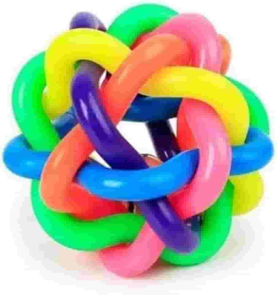 Bola Grande Trançada com Sino para Cães – Brinquedo Interativo para Pets, Estimula Atividade Física, Atóxica e Resistente – Colorida - (Pequeno 5,0cm)