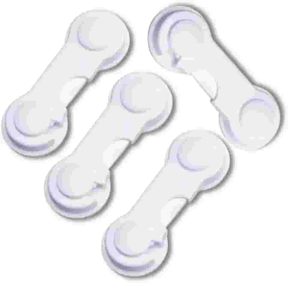 Kit 4 Trava de Segurança Bebê Proteção Infantil com Adesivo Multiuso Criança Fechadura para Porta Janela Gaveta Armário sem Furo (BRANCO)