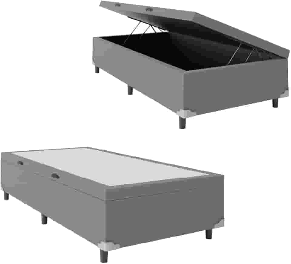 Cama Box com Baú Solteiro 0,88 com 41cm de Altura Prince Cinza
