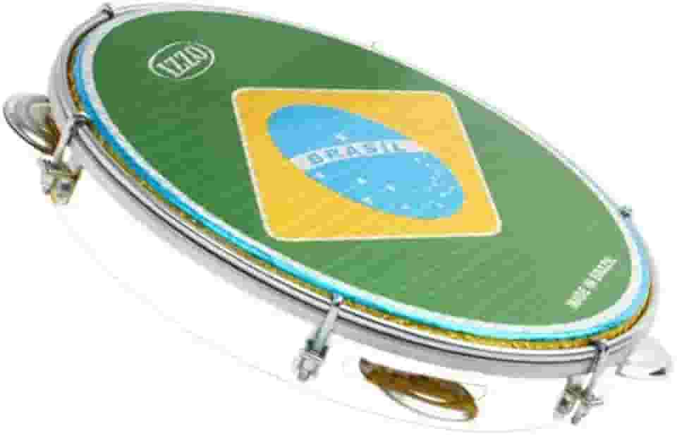 Pandeiro Izzo 10 Polegadas ABS com Pele Bandeira do Brasil 6 Afinadores 5 Pares Platinelas