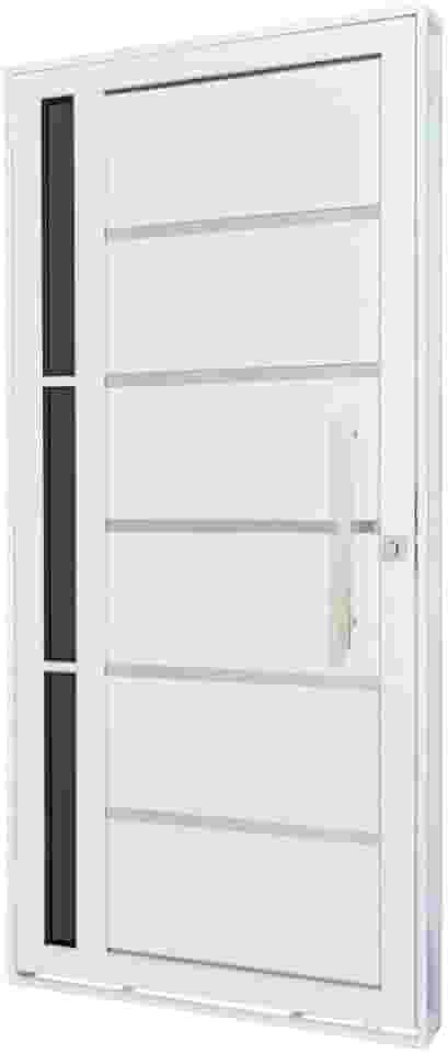 Porta de Aço Lambri 215x100cm com Friso e Puxador Inox Lateral Vidro Fumê Batente 12cm Qualitysol Ramassol