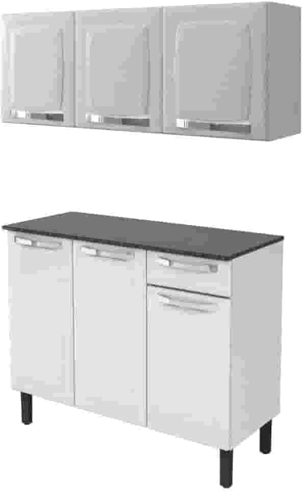 Kit Multiuso Itatiaia Aço Balcão 3 Portas e 1 Gaveta Com Armário Aéreo 3 Portas Branco Rose