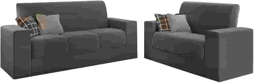 Conjunto de Sofá 2 e 3 Lugares Leon Veludo Cinza