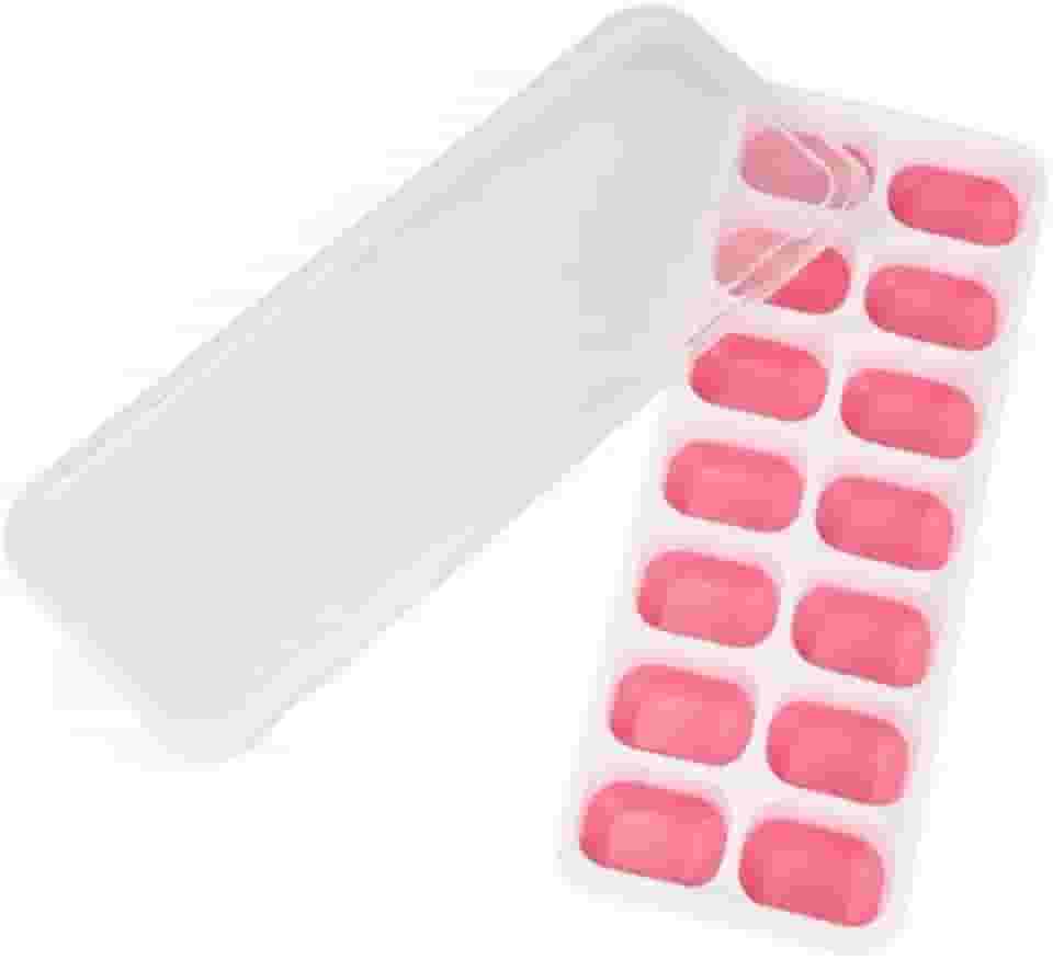 Forma de Silicone 14 Cubos com Tampa para Gelo e Papinha Fundo Macio e Antiaderente Fácil Limpeza (Rosa)