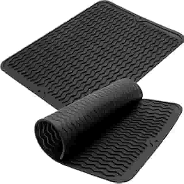 Tapete Culinário Tapete Escorredor de louças Silicone Antiderrapante Resistente ao Calor Fácil de Limpar para Cozinha Louças e Utensílios - Tamanho (40x30cm) (Preto)