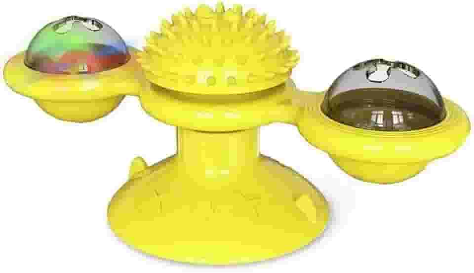 Brinquedo Interativo Petbuco Cat Moinho de Vento com Erva de Gato e Led para gatos com ventosa AMARELO