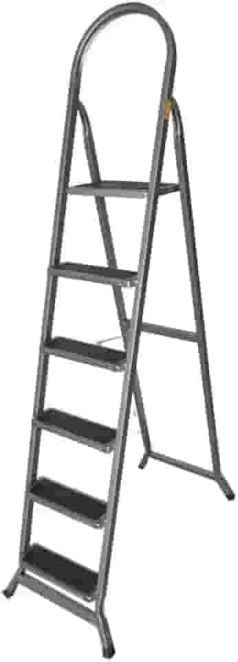 Escada tesoura 6 degraus dobrável cinza com tapetes antiderrapante utilar - Utilaço