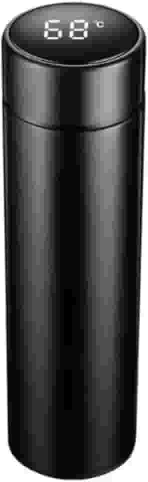 Garrafa Térmica De Inox Café, Água Quente e Frio C/Sensor De Temperatura Em Led 500 ML Parede Dupla Medidor Temperatura Squeeze Portátil (Preto)