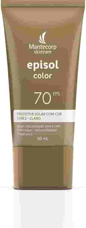 MANTECORP - Protetor Solar Facial Episol Color FPS 70 - Efeito Base, Alta Proteção UVA e UVB, Toque Seco, Rápida Absorção - Tom 2 Claro - 40ml