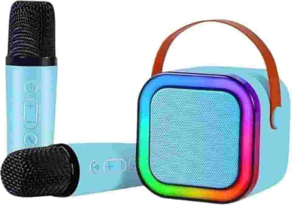 Kit Karaokê Portátil com 2 Microfones Bluetooth LED RGB Recarregável USB para Festas e Viagens (azul)