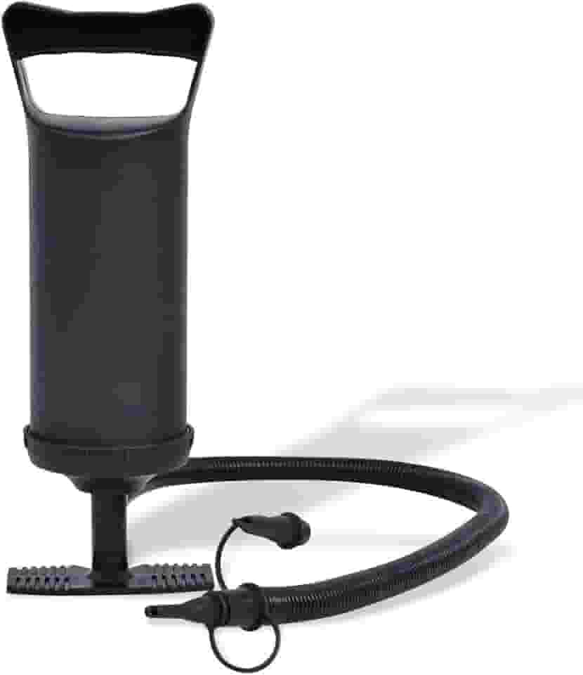 Bomba de Ar Manual para Infláveis, 30cm, 3 Bicos Adaptáveis, Mangueira Flexível, Alta Pressão, Portátil