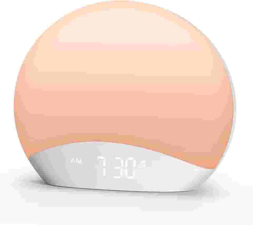 Despertador REACHER Sound Machine Sunrise com luz noturna, 26 sons de sono inspirados na natureza, relógio regulável de 0 a 100%, lâmpada Sunrise, luz de despertar, máquina de ruído marrom/rosa/branco