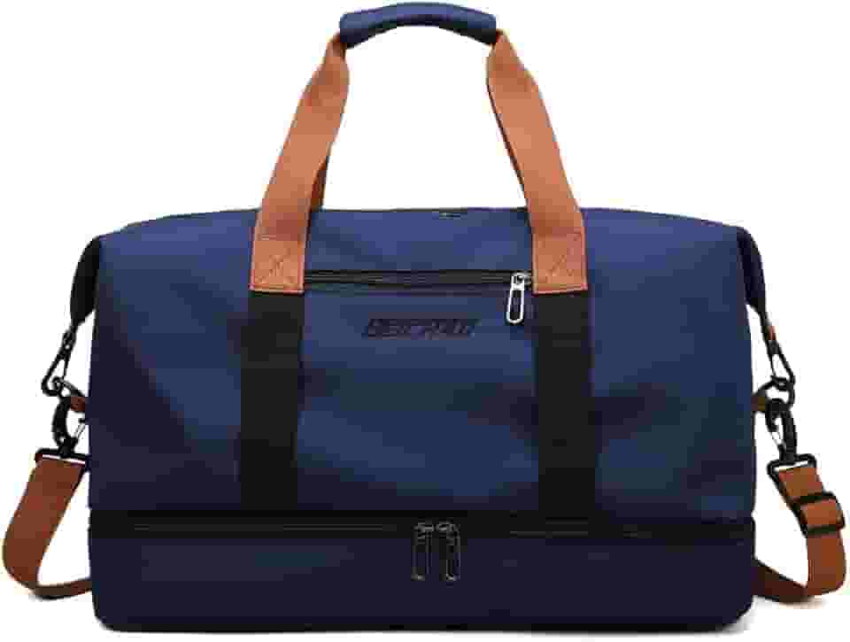 Bolsa de viagem portátil bolsa de bagagem de viagem de curta distância de grande capacidade leve separação seca e molhada bolsa de fitness esportiva (Azul marinho)