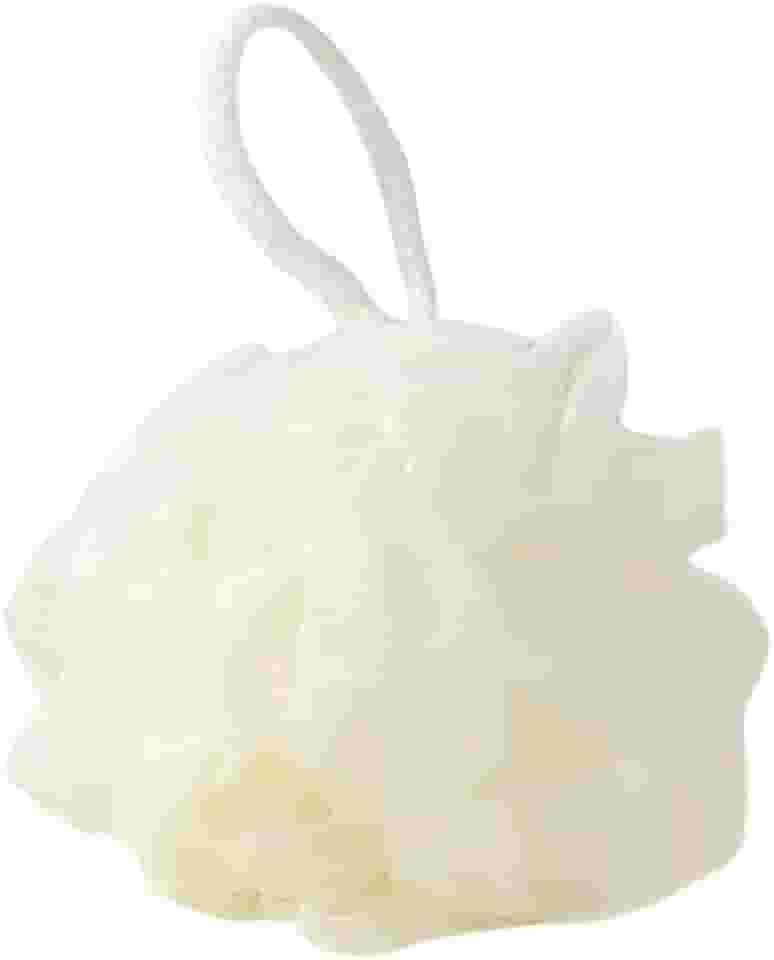 Esponja de Banho Tipo Flor Nylon Macio Branco 14cm de Diâmetro com Cordão para Pendurar Esfoliação Suave e Espuma Abundante para Uso Diário