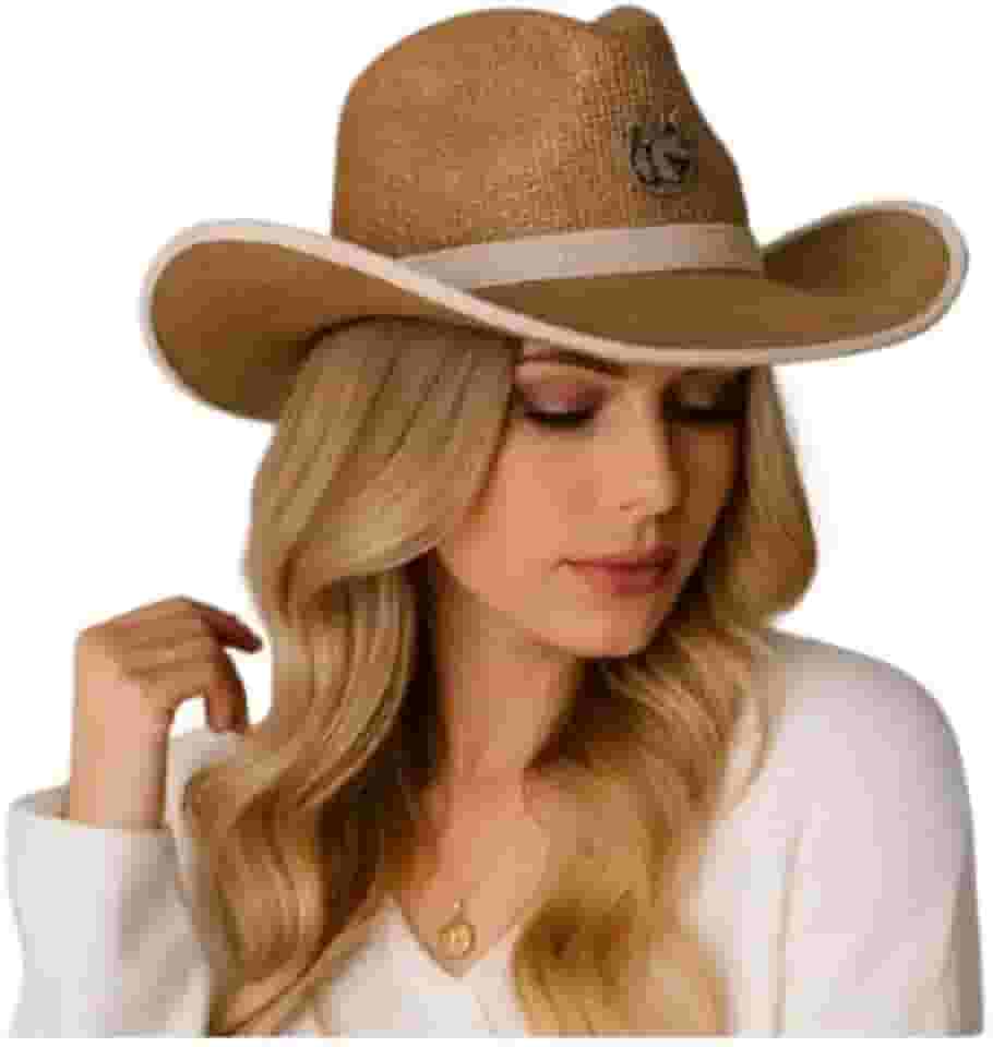 Chapéu Country Unissex de Palha, Marrom Gradiente, com Faixa Decorativa, Estilo Cowboy Emborrachado