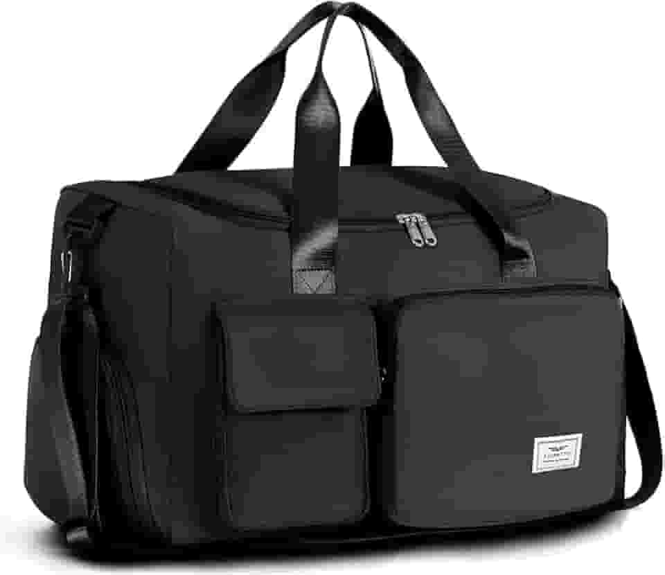 Bolsa de Viagem com Bolso Seco/Molhado e Compartimento para Sapatos, Mala de Mão Impermeável e Leve para Academia, Fim de Semana, Homens e Mulheres – Preta