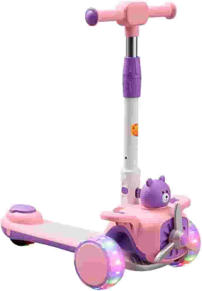 DM Toys Patinete Aviaozinho Feliz Ajustavel Lean-to-Steer 3 Rodas com Led e Som até 60kg Rosa