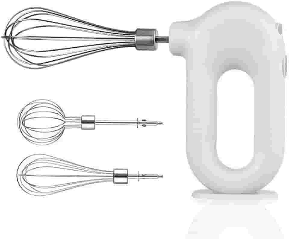 Mixer Multifuncional Portátil sem Fio, 20W, 4 Velocidades Ajustáveis, Recarregável USB Tipo C, 2 Batedores, Branco e Rosa, Bivolt