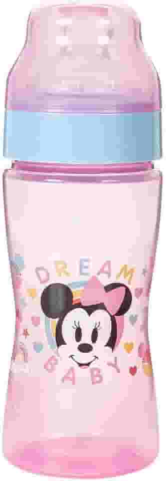 BabyGo - Mamadeira Bico Ortodôntico Wide Neck 270ml Rosa Minnie - Disney - Silicone Livre de BPA - Design Antivazamento