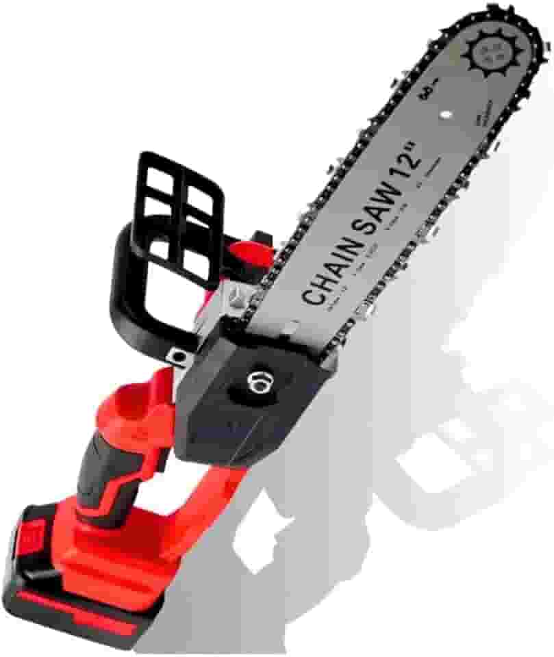 Motosserra Elétrica Recarregável 1200W – Acompanha 2 Baterias, Sabre de 12” e Corrente Afiada | Ideal para Corte de Madeira e Podas – Pratiarejo® (Vermelho)