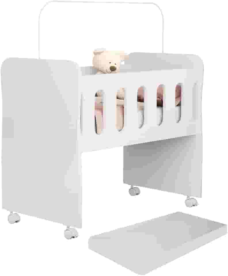 Mini Berço Badside portátil baby Branco cercadinho infantil 2 x 1 Vira Trocador com colchão