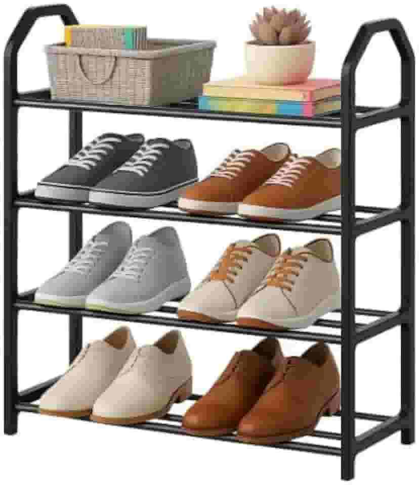 Sapateira Vertical 4 Andares Compacta Multifuncional Organizador de Sapatos com Estrutura Reforçada em Plástico PP e Tubos de Inox| Ideal para Quartos, Closets, Corredores e Lavanderias