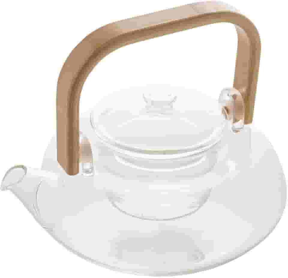 WOLFF - Chaleira de Vidro Borossilicato com Alça de Bambu - 800ml - Resistente a Calor - Infusor de Chá