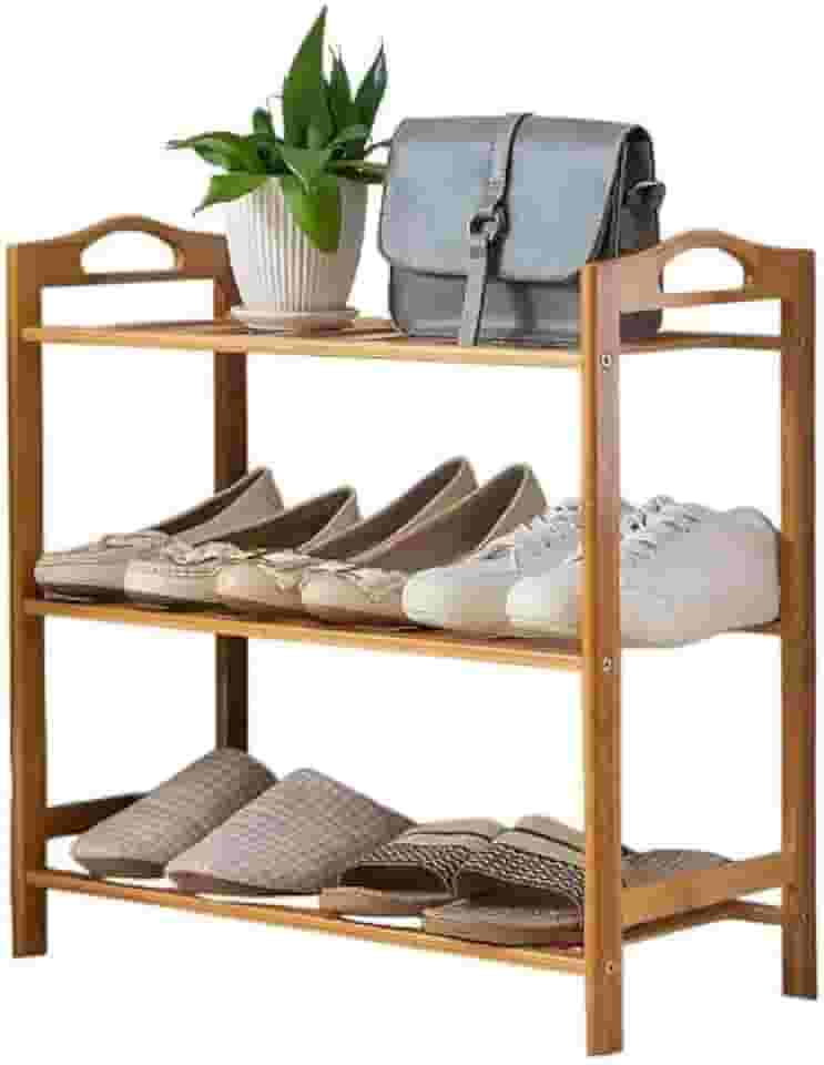 Organizador de Sapatos em Madeira de Bambu, Sapateira para Entrada com 3 Prateleiras, Estante Multiuso para Calçados