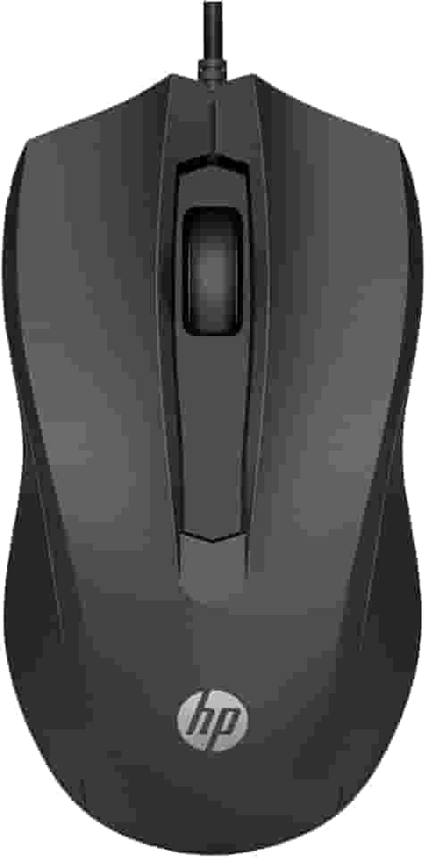 Mouse com Fio HP USB 100 – Sensor Óptico de 1600 DPI, Design Ambidestro, Conectividade USB-A, Compatível com Windows e macOS, Plug & Play, Preto (6VY96AA)
