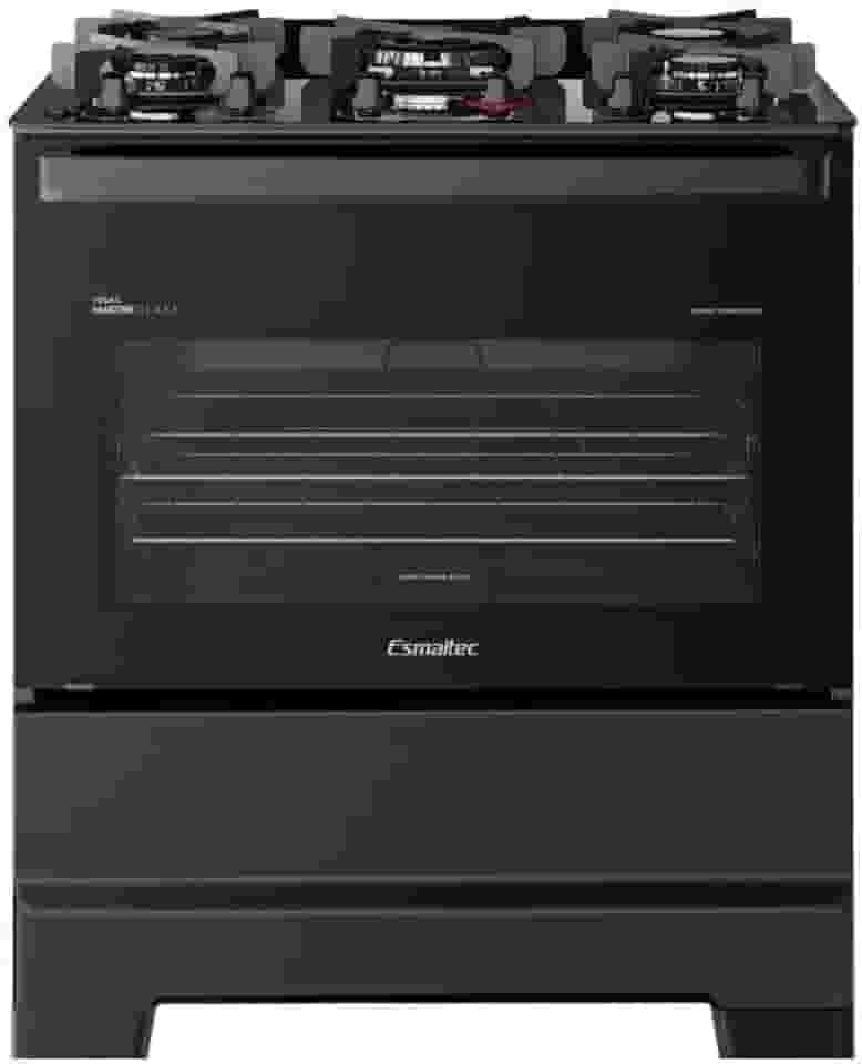 Fogão Esmaltec 5 Bocas Ideal Master Glass Mesa de Vidro Forno 84 Litros Preto T5VFP Bivolt